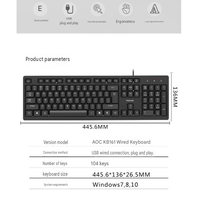 Nouveau clavier filaire AOC KB161, 104 touches, USB 3.0, Plug and Play, ergonomique, en plastique, disposition anglaise, pour ordinateur de bureau, ordinateur portable, bureau