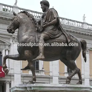 Metallo di Grandi Dimensioni Memorial Equestre Statua di Bronzo Romana di Figura di Uomo in Sella a Cavallo Scultura