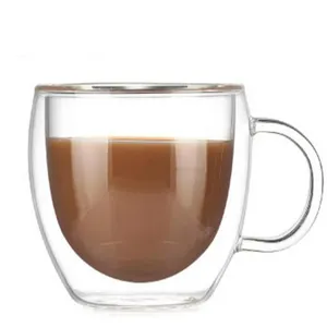 Eco-friendly di vetro a doppia parete tumbler logo personalizzato di tè tazza di caffè tazze di vetro