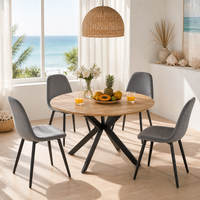 Table Ronde Moderne de Luxe avec Piétement en Acier Carbone et Plateau en Placage de Chêne – Tables à Manger en Bois avec Chaises – Meilleures Ventes