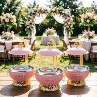 Chauffe-Plats Rond Commercial Rose Pastel et Or 8L à Couvercle Suspendu pour Service de Mouton Rôti Vintage, Bistro et Fêtes Haut de Gamme