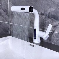Robinet de lavabo cascade intelligent thermostatique chaud/froid à levage, monocommande, monotrou, noir, avec affichage numérique, de haute qualité et au design moderne