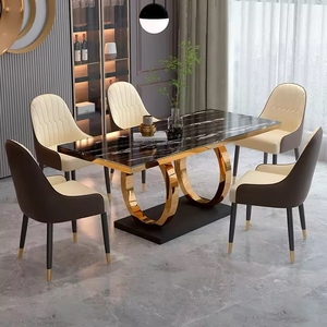 Set da Pranzo di Lusso in Acciaio Inox Dorato con <span class=keywords><strong>Tavolo</strong></span> Rettangolare <span class=keywords><strong>e</strong></span> 6 Sedie, <span class=keywords><strong>Tavolo</strong></span> da Pranzo in <span class=keywords><strong>Marmo</strong></span> con Sedie - Product Image 3