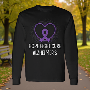 T-shirt a maniche lunghe con grafica viola per la consapevolezza sulle malattie da Alzheimer, Hope Fight Cure - Product Image 3