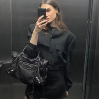 Chaqueta Bomber para Mujer, Chaqueta de Otoño con Botones, Estilo Aviador, Chaquetas Cortas para Mujer, Chaqueta Vintage de Manga Larga con Botones, Ropa Exterior Femenina
