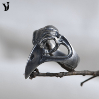 Bague Crâne de Corbeau en Argent Sterling 925, Style Gothique, Creux, Vintage, Punk, Biker, Bijoux pour Hommes et Femmes, Vente en Gros Personnalisée