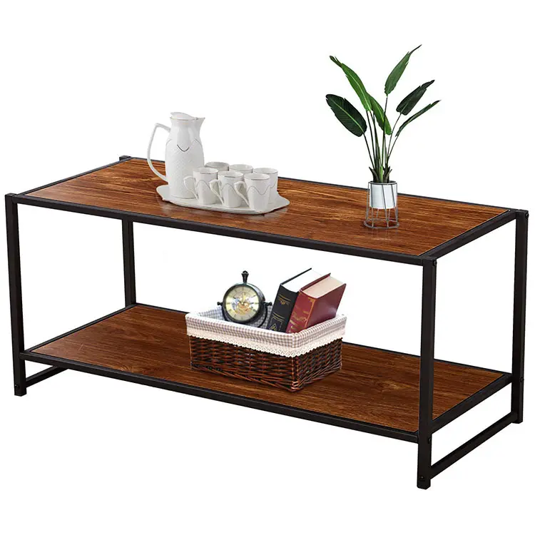 Wholesale American Antique Replica Furniture Wooden Coffee Table With Lower Shelves Storage