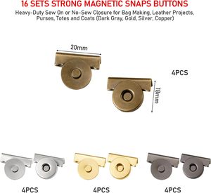 KIBBEH Sets Strong Magnetic Snaps Buttons Heavy Duty Sew On Or No Sew Closure For Bag Making Leather Projects <b>Purses</b> Totes And C - Product Image 4