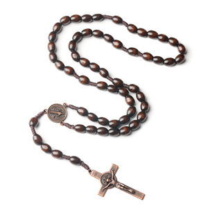 Collar de Cruz de cuentas de oración natural hecho a mano 8*10 metros cuentas de madera oración para venta al por mayor N25617 - Product Image 6