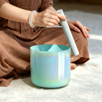 Bol chantant en cristal cosmique vert menthe Alchemy pour la guérison des chakras, la méditation et la thérapie sonore, cristal pur à 99,99 %, 440 Hz/432 Hz, avec mallette
