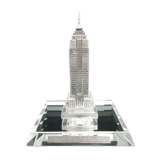 Min Grootte metalen Empire state crystal 3D building model in zilver