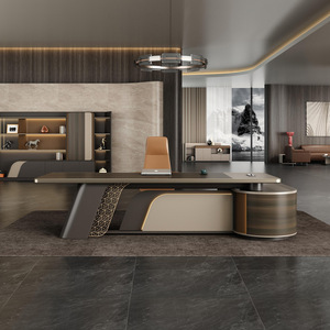 Luxury High-end Modern Office Boss <strong>Desk</strong> with Stainless Steel Panel Design <strong>Extendable</strong> Wood Top for Commercial Use - Product Image 1