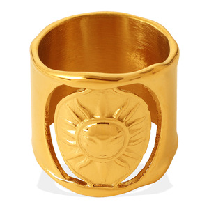 ยูนิเซ็กส์ เรโทร ซันเบิร์ส ริงสแตนเลสสตีลสีทองสีเงินวงกว้างเครื่องประดับของขวัญ - Product Image 5