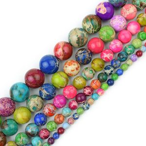 Sedimenti marini Fushia Jasper rotonda pietra preziosa diaspro imperiale branelli allentati per gioielli che fanno 15 "Chakra Yoga bracciali collana - Product Image 2