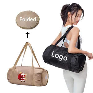 Weekender-Bolso de lona con logotipo personalizado para mujer, bolsa de viaje plegable, impermeable, en seco y húmedo, de gran capacidad