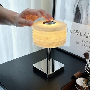 Modern Minimalist Touch Table Lamp With Wooden Shade Metal Base E27 LED Eye Caring Bedroom Bedside <b>Decorative</b> <b>Lighting</b> - Product Image 1