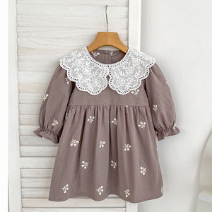 Frühlings-Prinzessinnenkleid für Mädchen von 1-6 Jahren, Neue Babykleidung aus Baumwolle mit Blumenstickerei, Spitzenkragen, Zwillingskleid für Kinder - Product Image 5