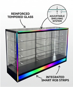 Full Vision Tempered Glass <strong>Showcases</strong> with Color Base for Tobacco Shop Wall Display Cabinet Heavy LED Light - Product Image 6