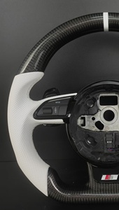 Volant en fibre de carbone véritable et cuir blanc avec boutons multifonctions pour <span class=keywords><strong>Audi</strong></span> A3/A4/A5/A6/Q5/Q3/Q7/A7 RS3/RS4/RS5 - Product Image 5