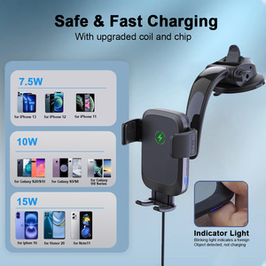 Support de téléphone de voiture à charge rapide sans fil 15W avec ventouse puissante, support de téléphone réglable pour pare-brise et tableau de bord - Product Image 3