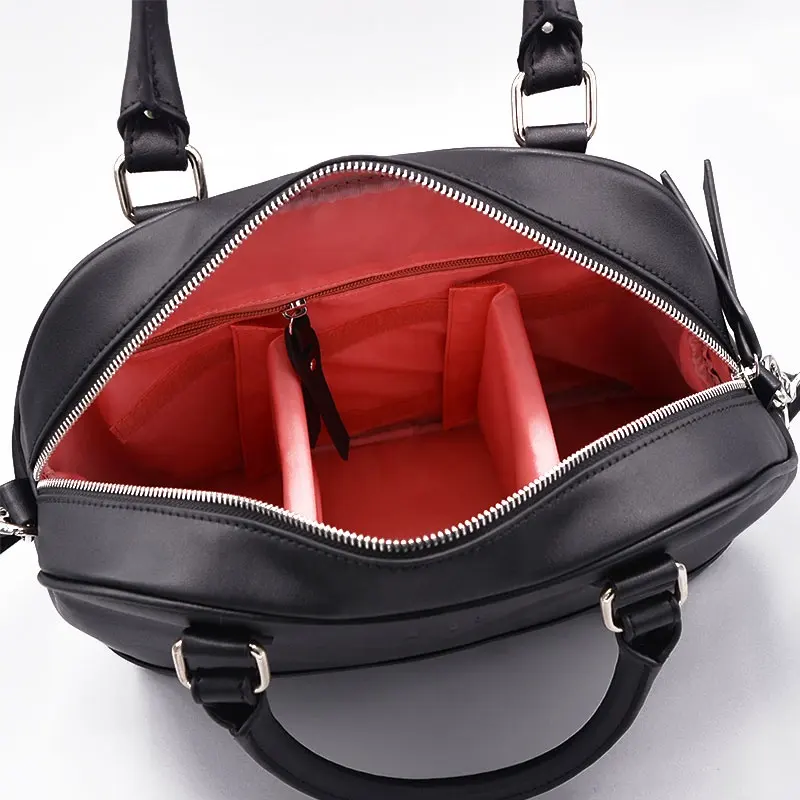 Custom high end ladies girls women waterproof shoulder crossbody tote black vegan leather dslr camera lens bag for photography