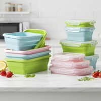 Conteneur de stockage alimentaire pliable en silicone |   Couvercle hermétique compatible avec le réfrigérateur et le micro-ondes |   Ensemble de boîtes de conservation pour la cuisine personnalisables
