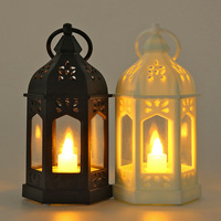 Lanterne porte-bougie électronique en plastique de style européen, vintage, inspirée des festivals marocains, fonction lampe à huile, ornement de petite taille C89