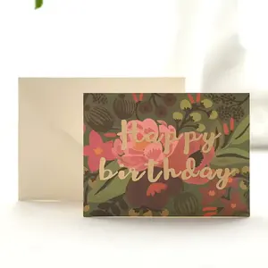 定制金箔烫印谢谢鲜花贺卡祝贺/母亲节/带信封的生日快乐贺卡
