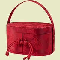 Caja de Regalo de Papel Floral Jacquard Rosa, Forma Ovalada con Asa Larga, Cierre con Botón Chino, Cartón Rígido para Set de Regalo de Boda