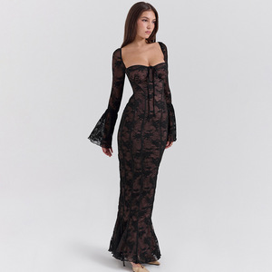 Abito casual elegante alla moda estivo <span class=keywords><strong>con</strong></span> colletto quadrato Sexy per feste a <span class=keywords><strong>maniche</strong></span> lunghe - Product Image 2