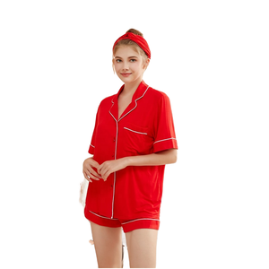 Pyjama d'été respirant en viscose de bambou avec logo personnalisé, vêtements de maison, manches courtes, 2 pièces, pyjama pour femmes avec cordon de serrage - Product Image 1