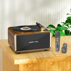 Machine karaoké Manovo <span class=keywords><strong>C1</strong></span> 60W avec structure en bois, 2 micros sans fil et prise en charge du réglage de l'écho Carte AUX/TF/USB/PC - Product Image 4
