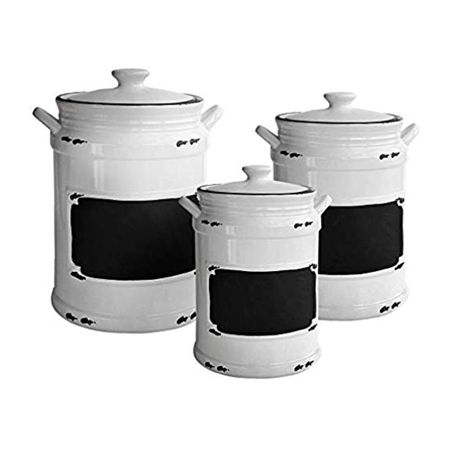 Mỹ Atelier Cổ Điển Canister Set 3 Piece Chic Thiết Kế Gốm Lưu Trữ Chum Với Bảng Đen Nhãn