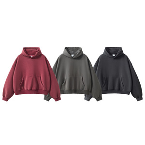 Sweat à capuche personnalisé pour hommes 350 Gsm recadrée pour hommes coupe boxy sweat à capuche de haute qualité vierge lavé pullover brodé - Product Image 4
