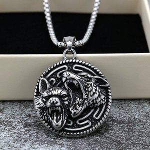 Yunnique – pendentif rétro nordique en acier inoxydable pour hommes, double face, tête de loup, thème animal, bijoux cadeau - Product Image 4