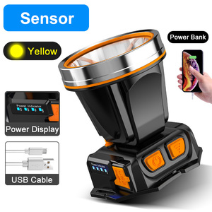 Lampe frontale rechargeable <span class=keywords><strong>super</strong></span> lumineuse avec détecteur de mouvement, lampe frontale étanche à LED avec lumière blanche et jaune pour le camping et la pêche - Product Image 6