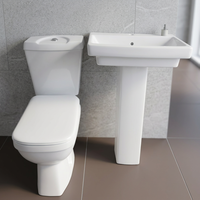 Ensemble sanitaire de salle de bain en céramique avec WC à double chasse et lavabo sur colonne