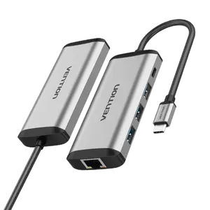 Type-C至USB 3.0*3/千兆以太网/PD集线器0.15M灰色金属类型