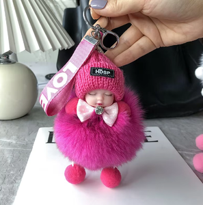 Porte-clés en fourrure de lapin moelleuse pour bébé - Pompon en fourrure, breloque de sac en peluche douce pour filles, vente en gros, MOQ 30 pièces - Product Image 2
