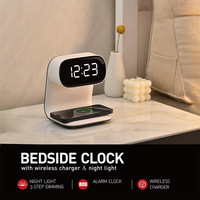Chargeur sans fil multifonctionnel 15W, réveil numérique avec veilleuse, lampe de chevet à intensité réglable tactile sur 3 niveaux
