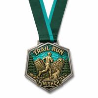 Médaille personnalisée de marathon 5K avec rubans, médaille en alliage de zinc émaillé doux or et violet pour événements sportifs à thème religieux