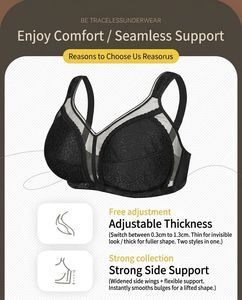 Soutien-gorge Confortable et Respirant <span class=keywords><strong>Grande</strong></span> <span class=keywords><strong>Taille</strong></span> à Bonnets Profonds en Dentelle Évidée Sans Armature Non Doublé en Nylon pour Femmes à Forte Poitrine - Product Image 5