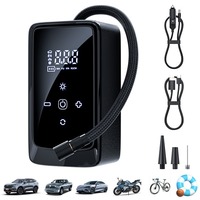 Pompe à air de voiture portable haute puissance 12V ABS avec lumière d'urgence multifonctionnelle pour voitures compactes et motos
