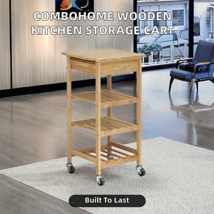 Combohome Bamboo Non-Folding <b>Rolling</b> Kitchen Storage Island Cart Dining Trolley Basket Stand Counter Top Table Microwave <b>Rack</b> - Product Image 2