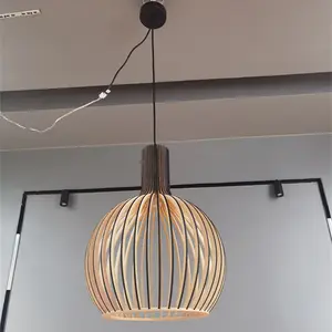 Suporte de lâmpada led de madeira de bambu, iluminação artística feita de bambu para restaurante