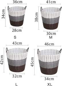 Panier de rangement pour la maison tissé à la main, en plastique, en osier, en rotin, organiseur, paniers à linge sales, paniers à linge avec poignées - Product Image 2