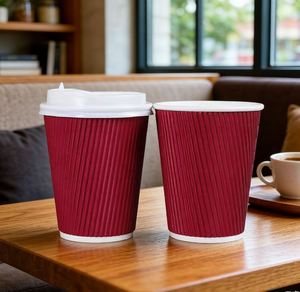Disposable Eco-Friendly Corrugated Hot Ripple <b>Wall</b> Cups with Lid - Customized Printing & Heat <b>Insulation</b> for Coffee and Milk Tea - Product Image 1