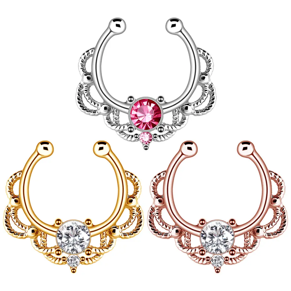 Vriua Crystal Clicker Fake Septum Voor Vrouwen Body Clip Hoepel Vintage Neus Ring Geen Piercing Lichaam Sieraden Piercing