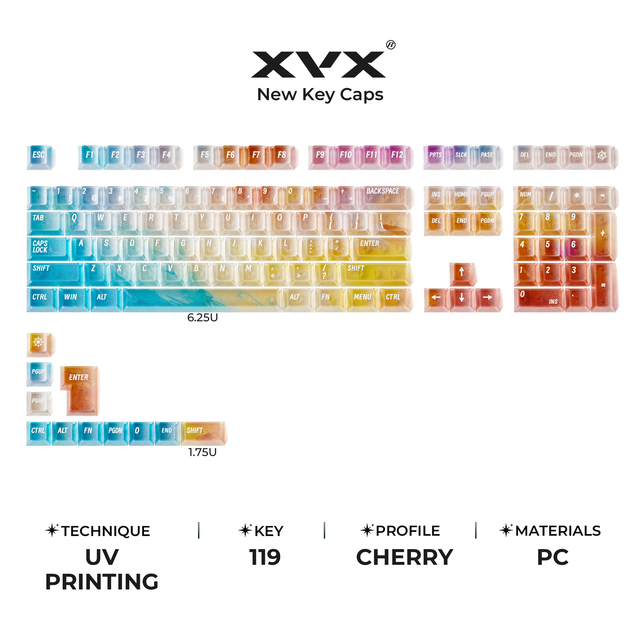 XVX Keycaps Gorgeous-View Cherry Profile PC Keycaps 119 Keys All MX Switches MX-Styled Clones Personalized Mechanical Gaming