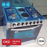 Cuisinière combinée gaz et électrique autoportante D CKD Factory 76*60cm avec 4 brûleurs gaz et 2 plaques chauffantes électriques, four, disponible en kit CKD